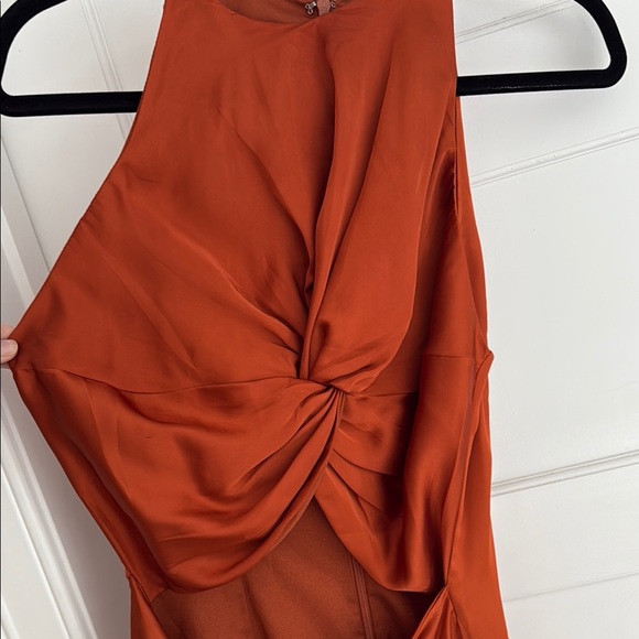 Andrea Iyamah Orange Rust Reni Knotted Cutout Dress - Picture 4 of 7